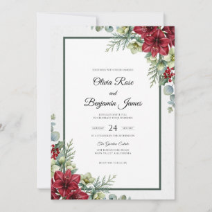 Convite Casamento de Eucalipto Sempre-Verde Poinsettia Car