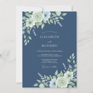 Convite Casamento de Eucalipto Sprig Cornflower Slate