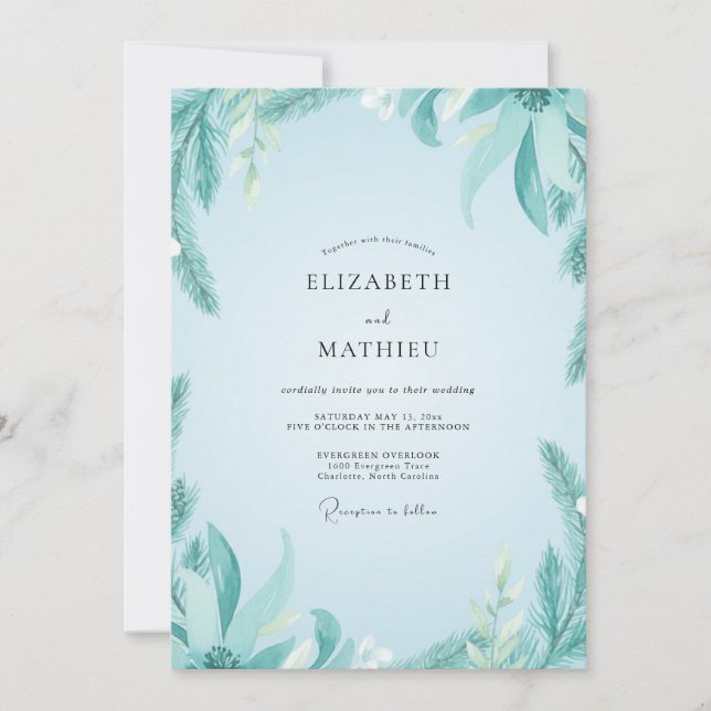Convite Casamento de Eucalipto Suave Folhagem Aqua Mint (Frente)