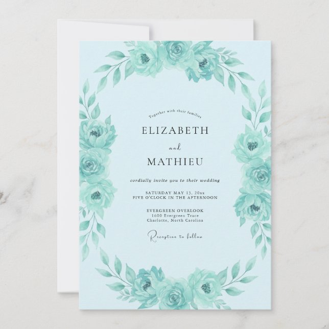 Convite Casamento de Eucalipto Suave Folhagem Aqua Mint (Frente)