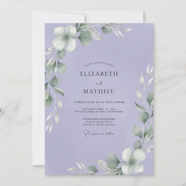 Convite Casamento de Eucalipto Suave Folhagem de Ámbar (Frente)