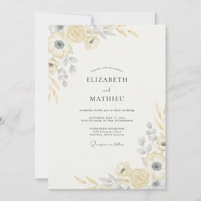 Convite Casamento de Eucalipto Suave Folhagem Dourada Cham (Frente)