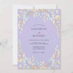 Convite Casamento de Eucalipto Suave Folhagem Dourada e Pe