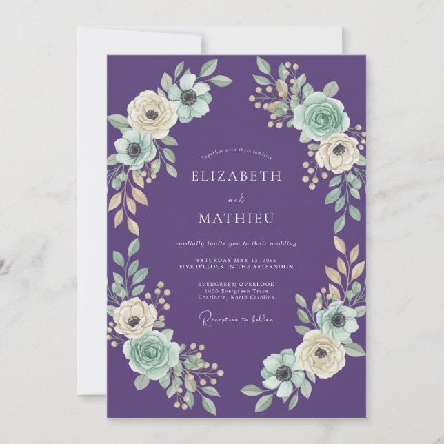 Convite Casamento de Eucalipto Suave Folhagem Violeta Ment (Frente)