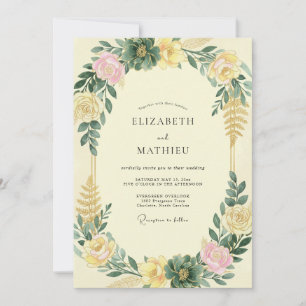Convite Casamento de Eucalipto Suculento Amarelo Claro