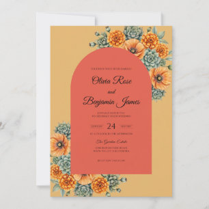 Convite Casamento de Eucalipto Suculento Amarelo Coral