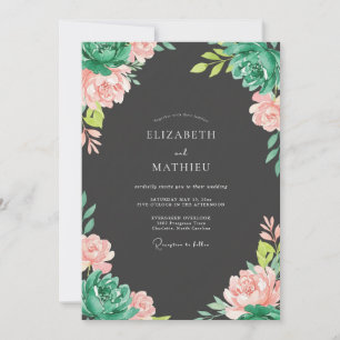 Convite Casamento de Eucalipto Suculento Azul-Teal Carvão
