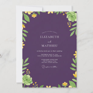 Convite Casamento de Eucalipto Suculento Roxo Escuro