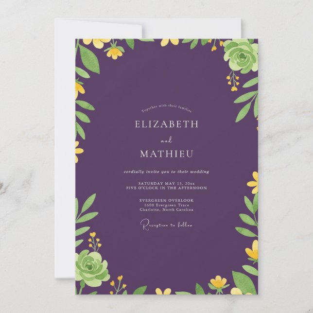Convite Casamento de Eucalipto Suculento Roxo Escuro (Frente)