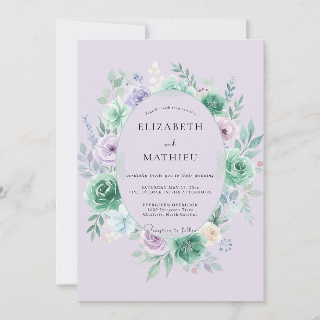 Convite Casamento de Eucalipto Suculento Roxo Suave (Frente)