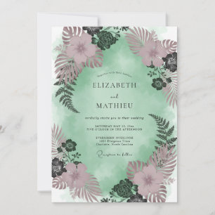 Convite Casamento de Eucalipto Tropical Rosa-Violeta Espum