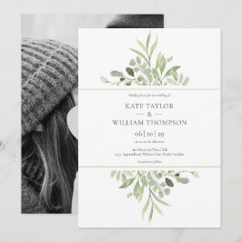 Convite Casamento de Eucalipto Verde Botânico com Foto