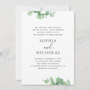 Convite Casamento de Eucalipto Verde Botânico Elegante