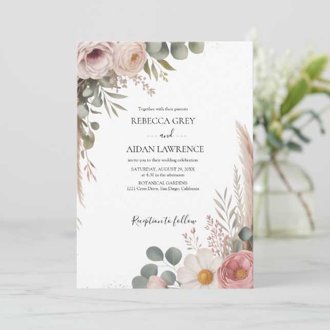 Convite Casamento de Eucalipto Verde Botânico Rústico  (Em pé/Frente)