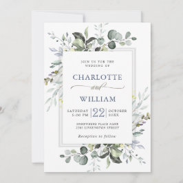 Convite Casamento de Eucalipto Verde com Aquarela Elegante