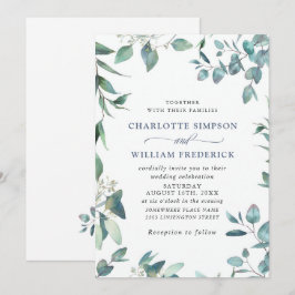 Convite Casamento de Eucalipto Verde com Aquarela Elegante
