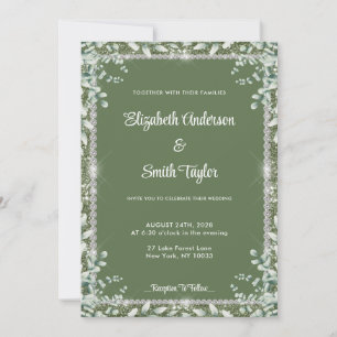 Convite Casamento De Eucalipto Verde E Diamante Moderno Sa