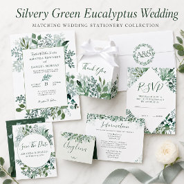 Convite Casamento de Eucalipto Verde Prateado