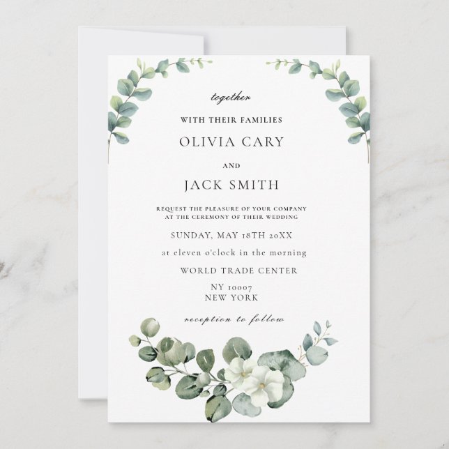 Convite Casamento de Eucalyptus aquarela Rustic Greenery (Frente)