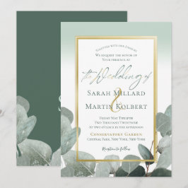 Convite Casamento de Eucalyptus com pasta azul verde