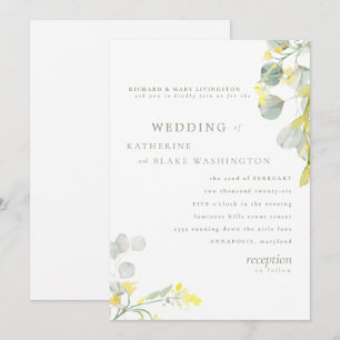 Convite Casamento de Eucalyptus e Flor Amarelo