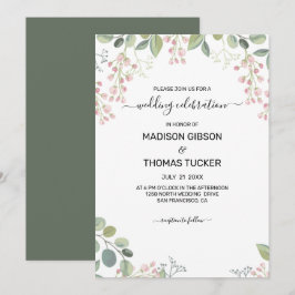 Convite Casamento De Eucalyptus E Flores Rosa