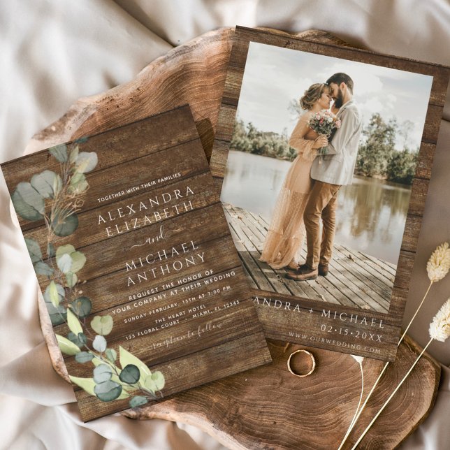 Convite Casamento de Eucalyptus Foto Rustic Country (Criador carregado)