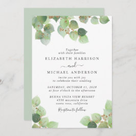 Convite Casamento de Eucalyptus Greenery Dourado Watercolo