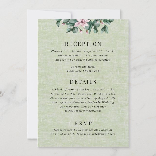 Convite Casamento de Eucalyptus Tudo em Um Sábado Monogram (Verso)