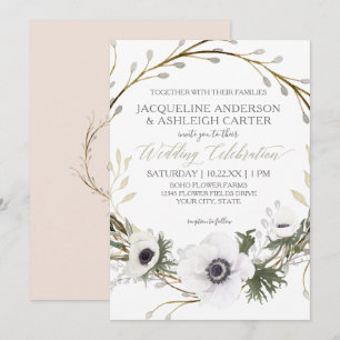 Convite Casamento de Eucalyptus Wreath, cor-de-rosa modern