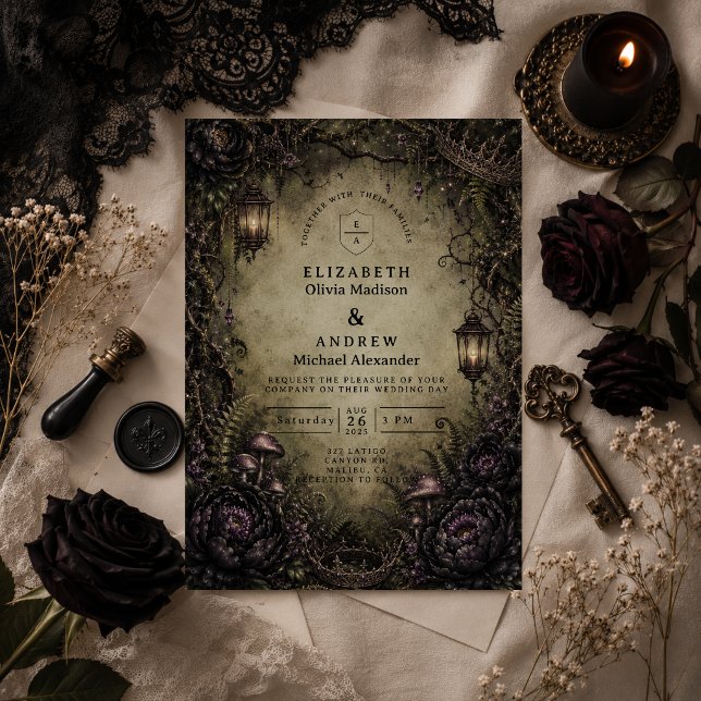 Convite Casamento de Fada Gótica Mística na Floresta (Criador carregado)