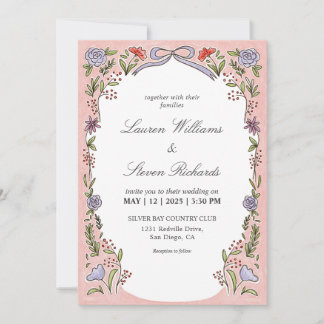 Convite Casamento de Fairytale Azul Cor-de-Rosa Branco Per