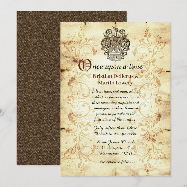 Convite Casamento de Fairytale Unicorn Crest (Frente/Verso)