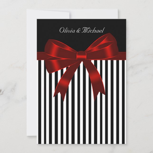 Convite Casamento de Faixa Preta e Vermelha Elegante (Frente)