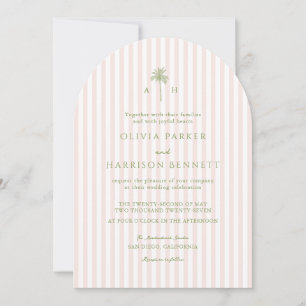 Convite Casamento de Faixa Rosa Tropical com Palmeira em A