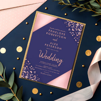Convite Casamento de faixas geométricas Glitter Dourado ro