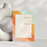 Convite Casamento de faixas laranja de cor brilhante retro<br><div class="desc">Adicione um toque de talento retrô à sua celebração com este Convite para Casamento Bright Mint, Peach e Orange Stripes. O design apresenta listras vivas em verde-menta, pêssego e laranja, criando um pano de fundo vibrante e lúdico para seu dia especial. Este convite combina uma estética retrô com charme moderno,...</div>