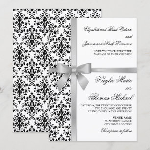 Convite Casamento de Falso Silver Faux Damask Black e Whit
