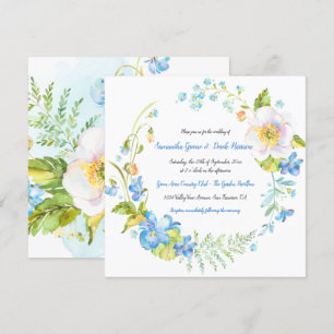 Convite Casamento de Fantasia Floral Azul e Branco