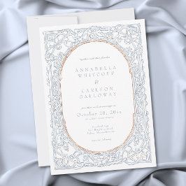 Convite Casamento de Fantasia Medieval em Azul e Dourado