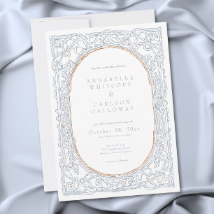 Convite Casamento de Fantasia Medieval em Azul e Dourado