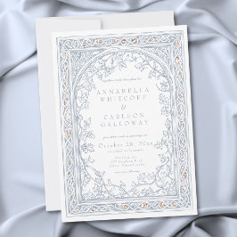 Convite Casamento de Fantasia Medieval em Azul e Dourado c