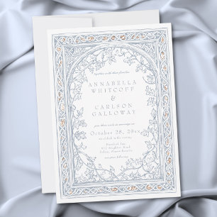 Convite Casamento de Fantasia Medieval em Azul e Dourado c