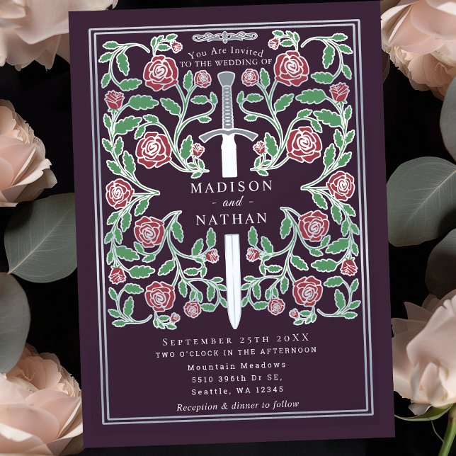 Convite Casamento de Fantasia Medieval Espada Prata Berinj (Criador carregado)