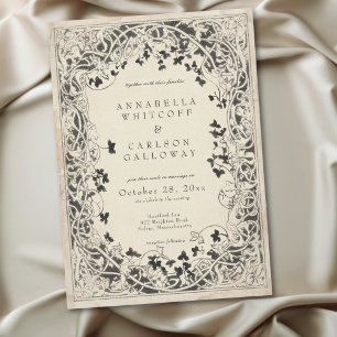 Convite Casamento de Fantasia Medieval Vintage Preto Gravu