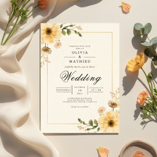 Convite Casamento De Fardo Botânico Amarelo-ouro