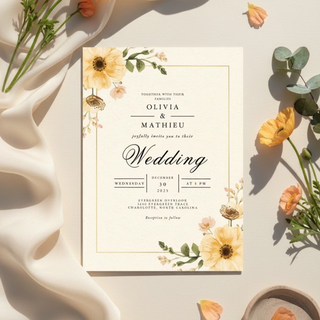 Convite Casamento De Fardo Botânico Amarelo-ouro (Criador carregado)