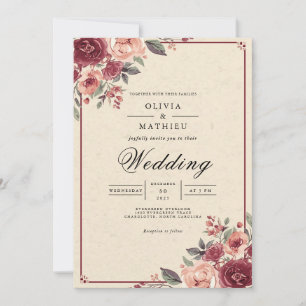 Convite Casamento De Fardo Botânico De Rosa Muted