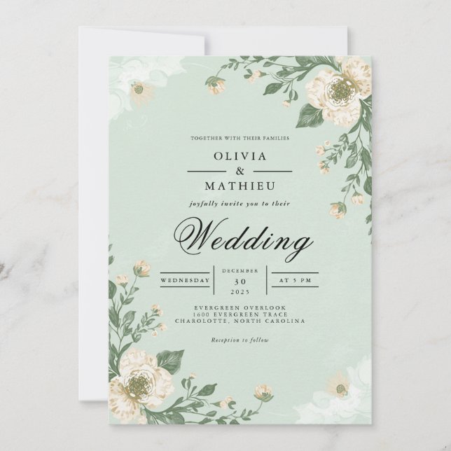 Convite Casamento De Farinha Botânica De Pastel Suave (Frente)