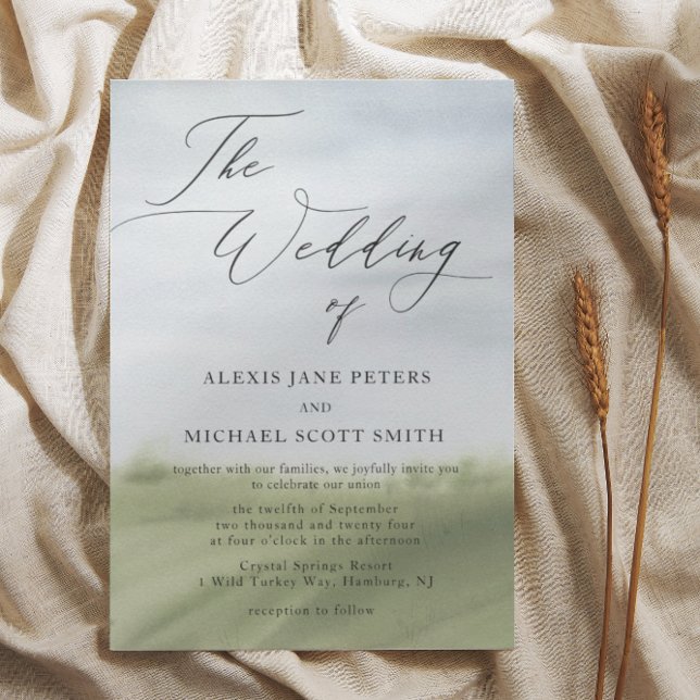 Convite Casamento de Fazenda de Paisagem de Aquarela (Criador carregado)